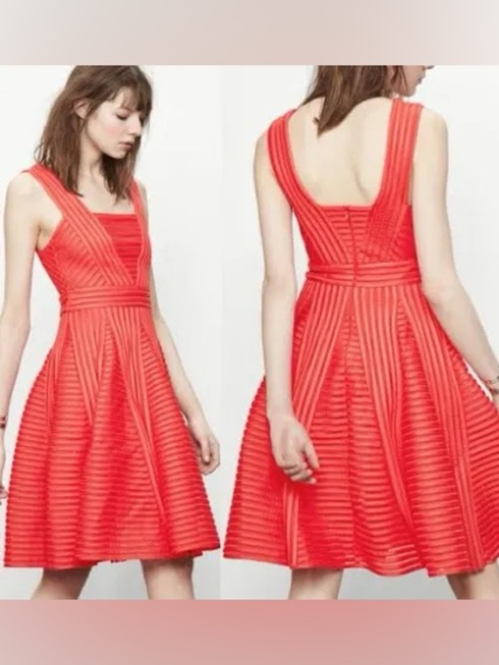Maje Rodez Neoprene Coral Red  Fit & Flare Dress - Women Sz 2